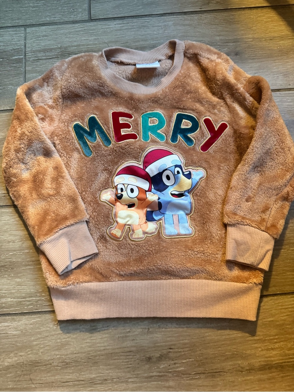 Kids Plush 'Merry' Holiday Sweatshirt - Tan
